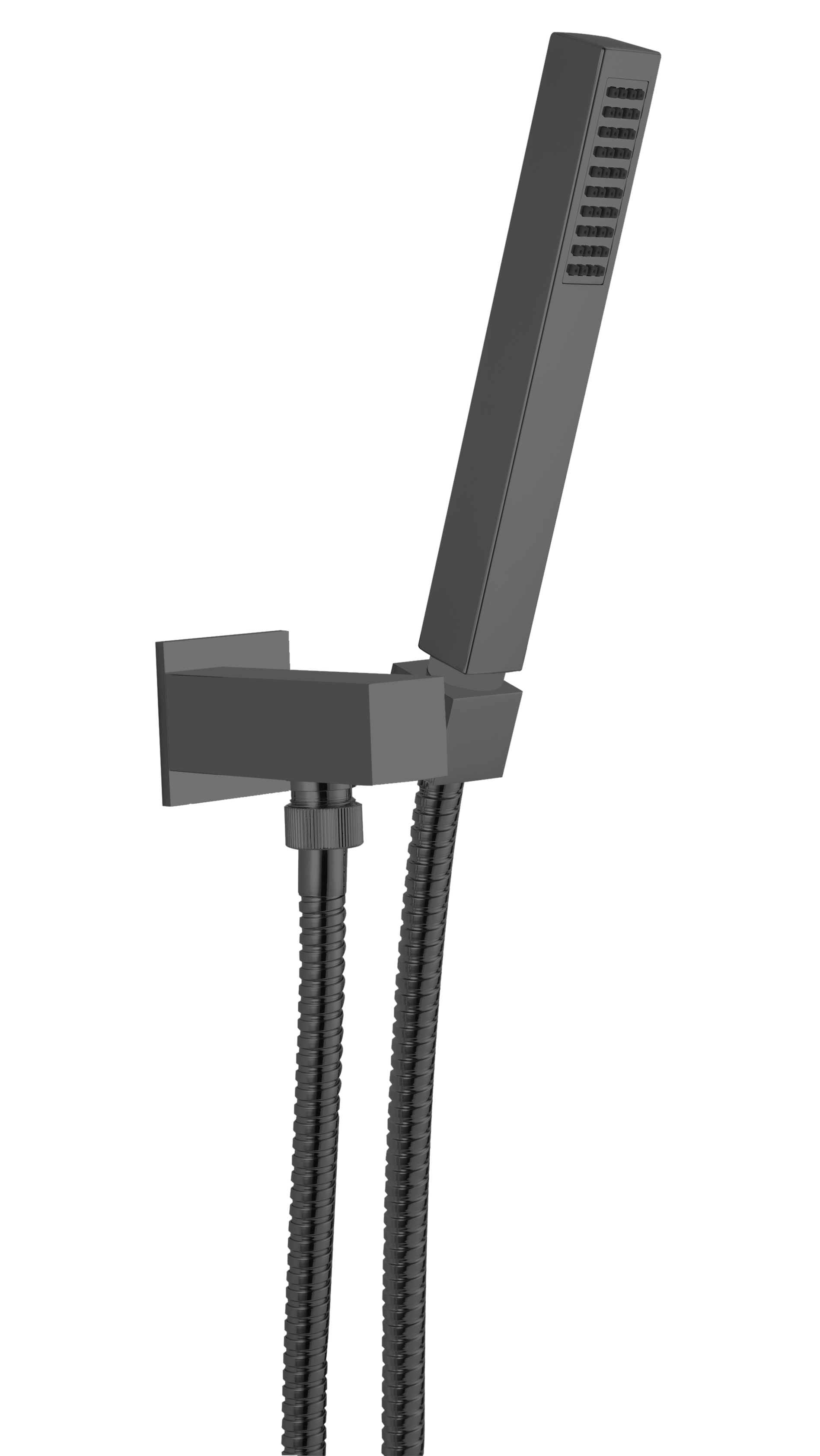 Wall water outlet with support,
flexible and brass hand shower, mat black